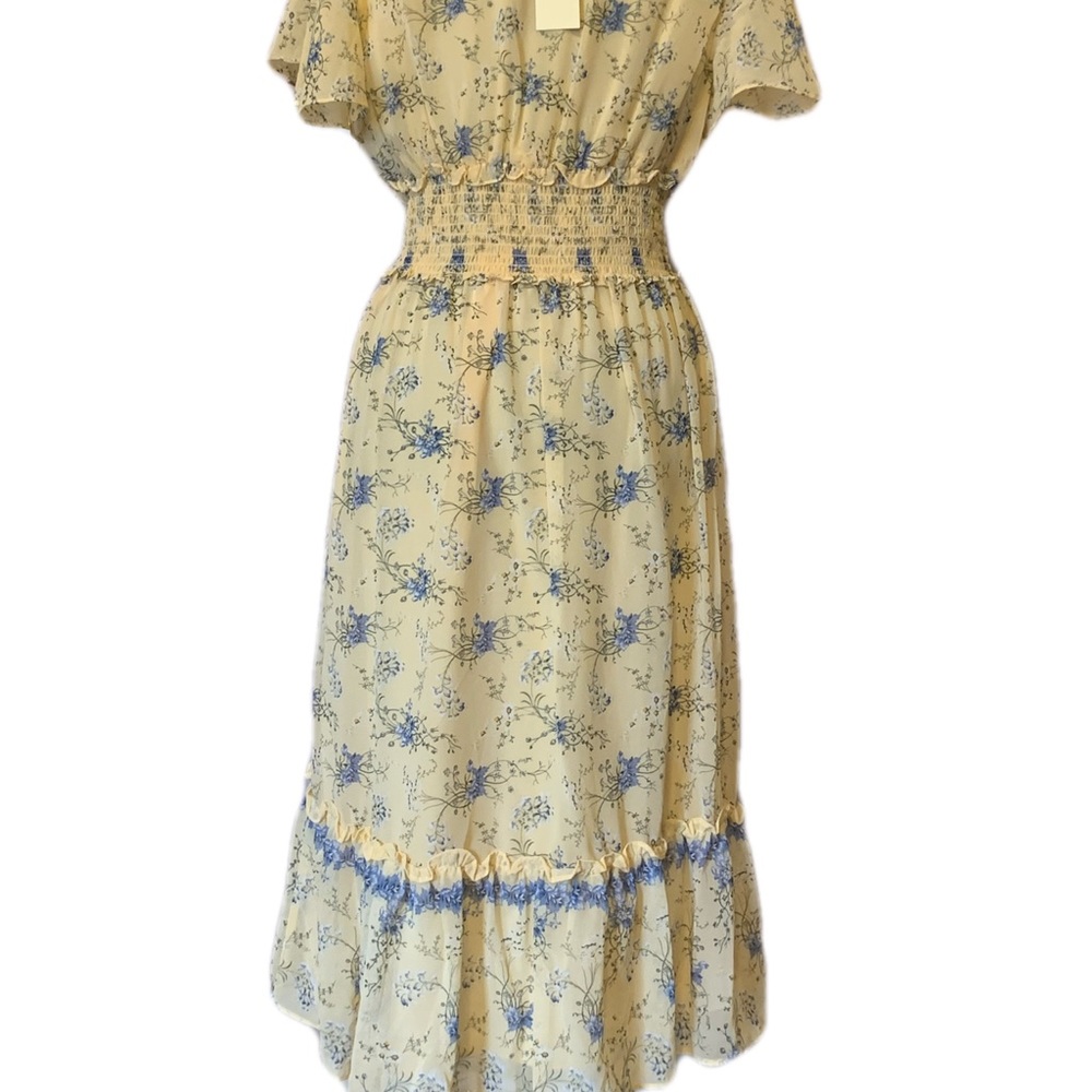 Yellow Floral Ruffle Midi Dress Size Large - Picture 2 of 7